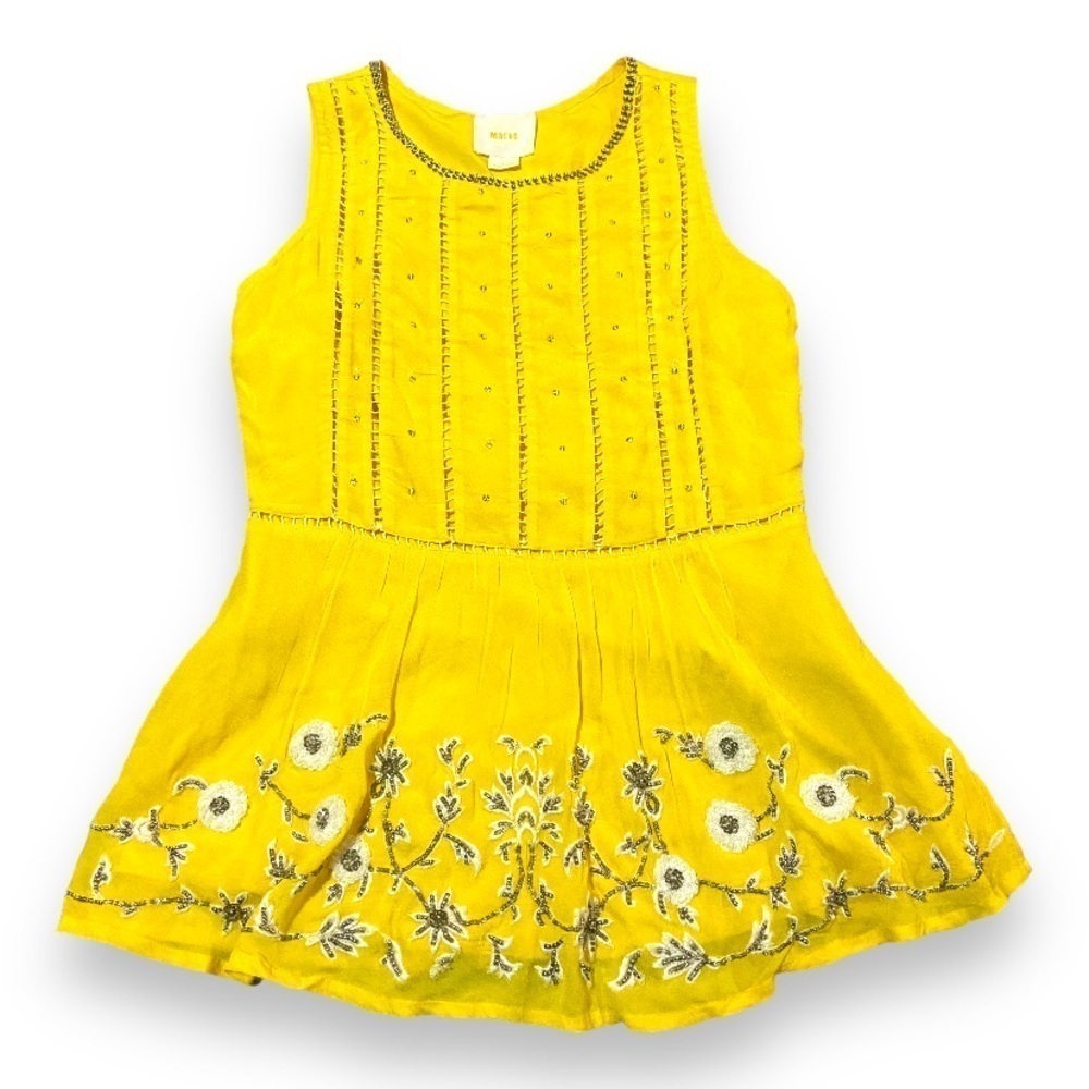 Anthropologie Maeve Calendula Beaded Peplum Top Sz 2 Yellow